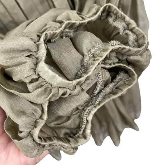 ANDY The-Ahn 100% Silk Pleated Olive Long Sleeved Tunic Size 10 - Picture 7 of 9